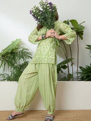 women's linen floral print summer wear short kurti with farshi salwar set 5