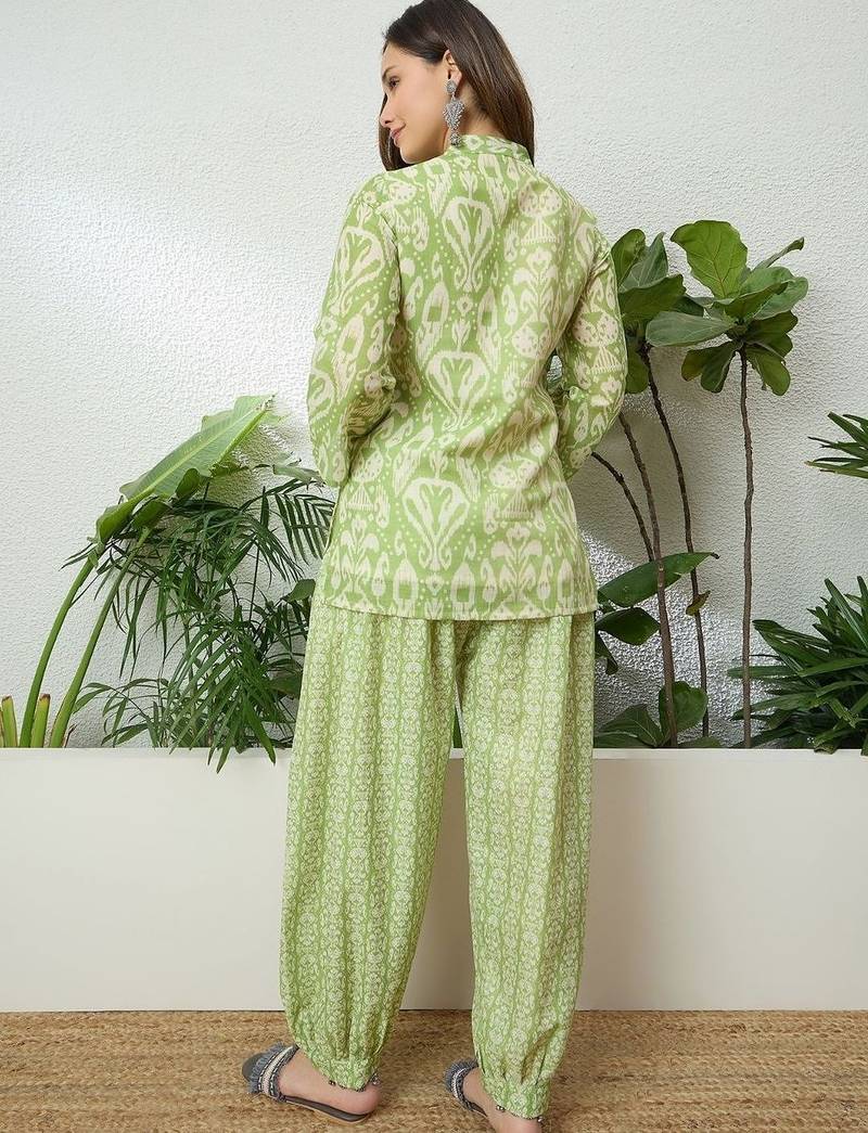 women's linen floral print summer wear short kurti with farshi salwar set