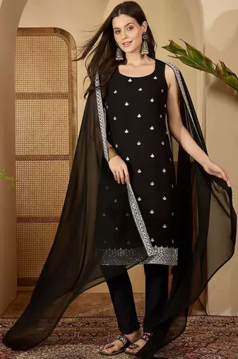 women ethnic motifs embroidered regular mirror work kurta with trousers & with dupatta