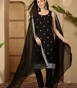 women ethnic motifs embroidered regular mirror work kurta with trousers & with dupatta