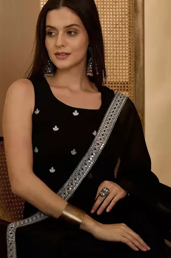 women ethnic motifs embroidered regular mirror work kurta with trousers & with dupatta