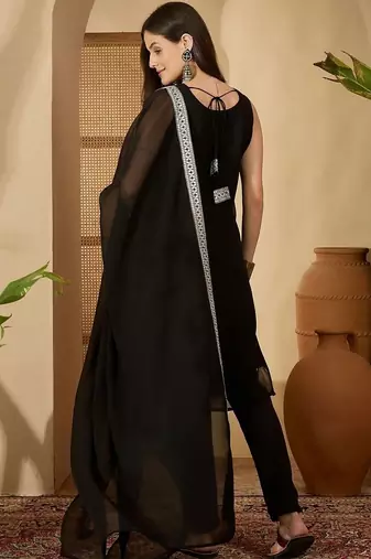 women ethnic motifs embroidered regular mirror work kurta with trousers & with dupatta