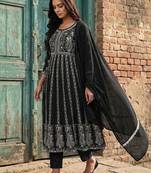 women ethnic motifs embroidered regular thread work kurta with trousers & with dupatta