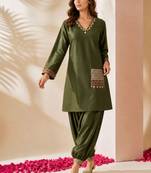 women ethnic motifs embroidered regular thread work kurta with patiala