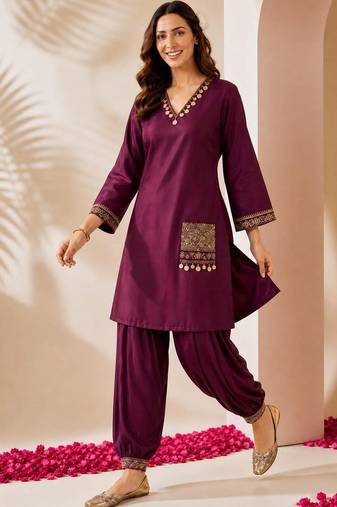 women ethnic motifs regular kurta with patiala