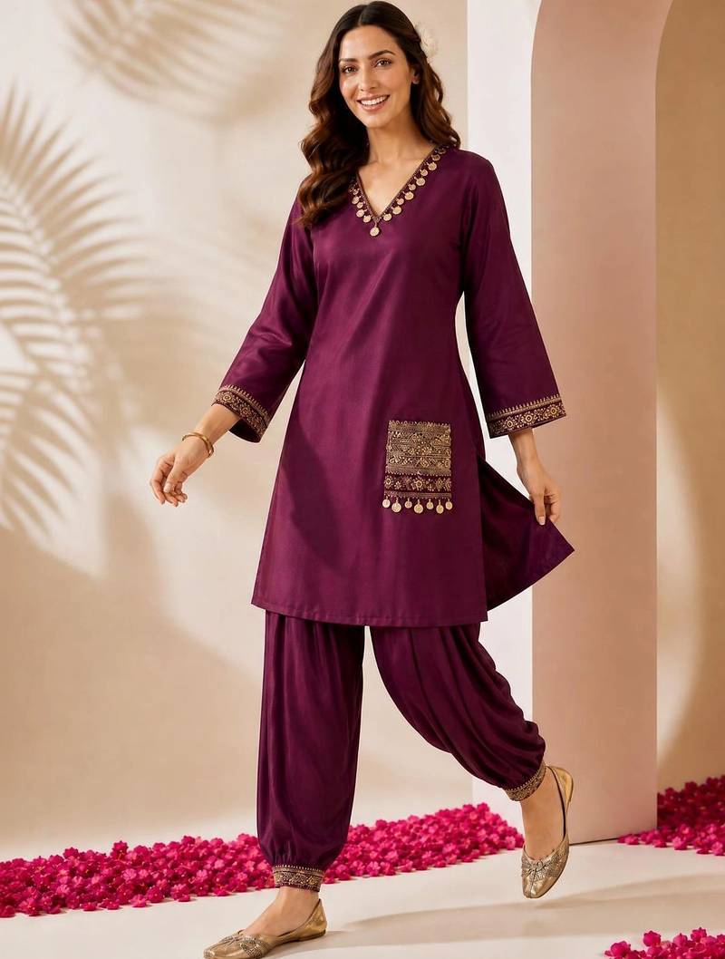 women ethnic motifs regular kurta with patiala