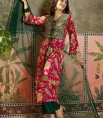 women floral printed layered mirror work kurta with palazzos & with dupatta