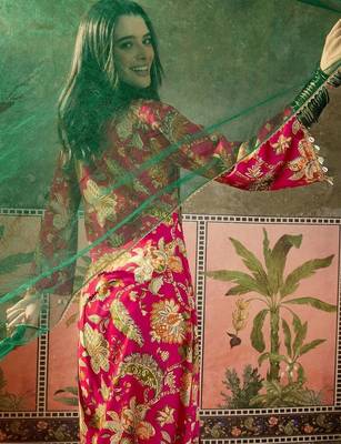 women floral printed layered mirror work kurta with palazzos & with dupatta 7
