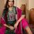 women bandhani printed regular thread work kurta with pyjamas & with dupatta