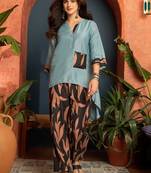 women colourblocked regular kurti with trousers