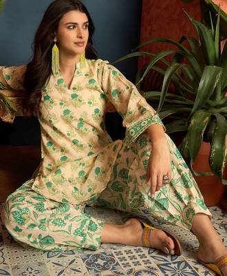women's linen floral print summer wear short kurti with farshi salwar set 2