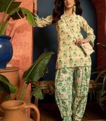 women's linen floral print summer wear short kurti with farshi salwar set