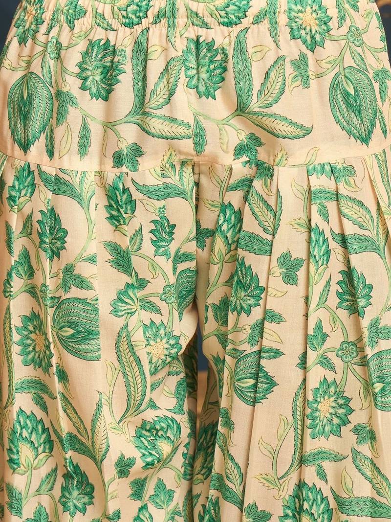 women's linen floral print summer wear short kurti with farshi salwar set
