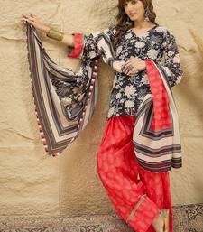 women floral printed regular linen kurta with farshi salwar and dupatta