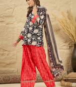 women floral printed regular linen kurta with farshi salwar and dupatta