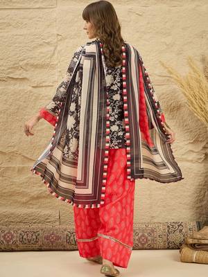 women floral printed regular linen kurta with farshi salwar and dupatta 4