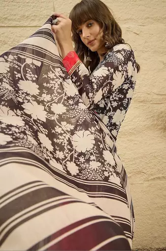 women floral printed regular linen kurta with farshi salwar and dupatta