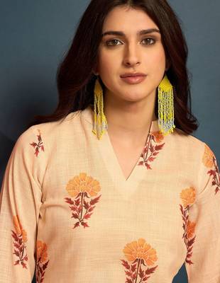 women's linen floral print summer wear short kurti with farshi salwar set 2