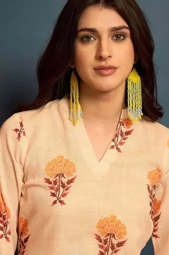 women's linen floral print summer wear short kurti with farshi salwar set