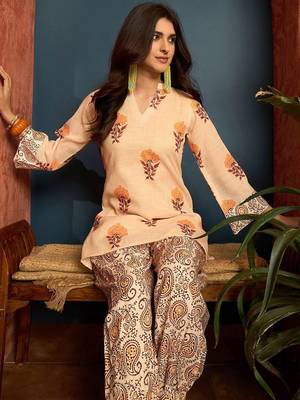 women's linen floral print summer wear short kurti with farshi salwar set 7