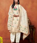 women ethnic motifs embroidered regular thread work chanderi silk kurta with patiala & with