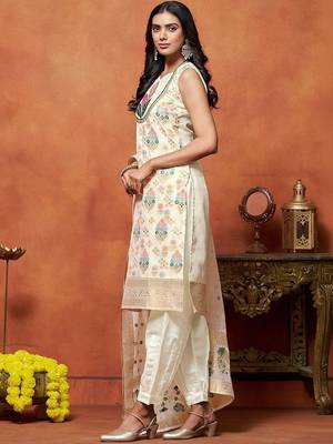 women ethnic motifs embroidered regular thread work chanderi silk kurta with patiala & with 4