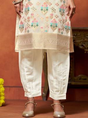 women ethnic motifs embroidered regular thread work chanderi silk kurta with patiala & with 7