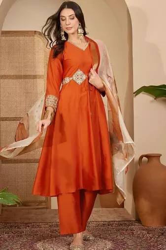 women ethnic motifs embroidered regular patchwork kurta with palazzos & with dupatta