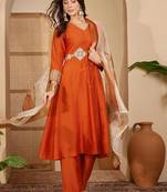 women ethnic motifs embroidered regular patchwork kurta with palazzos & with dupatta