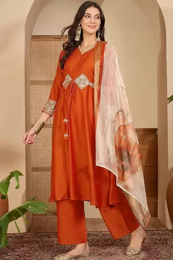 women ethnic motifs embroidered regular patchwork kurta with palazzos & with dupatta