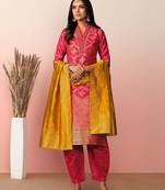 women regular thread work kurta with trousers & with dupatta