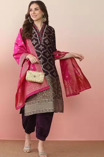 women ethnic motifs regular thread work kurta with patiala & with dupatta