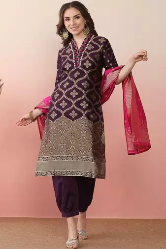 women ethnic motifs regular thread work kurta with patiala & with dupatta
