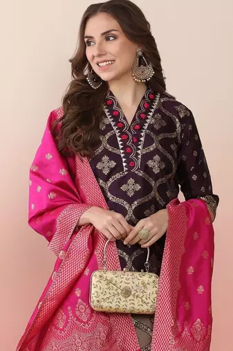 women ethnic motifs regular thread work kurta with patiala & with dupatta