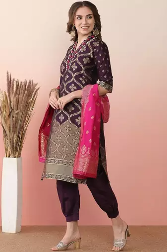 women ethnic motifs regular thread work kurta with patiala & with dupatta