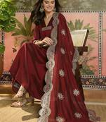 women ethnic motifs embroidered tiered thread work kurta with palazzos & with dupatta