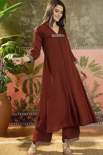 women ethnic motifs embroidered tiered thread work kurta with palazzos & with dupatta