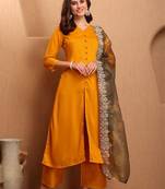 women floral regular thread work kurta with palazzos & with dupatta