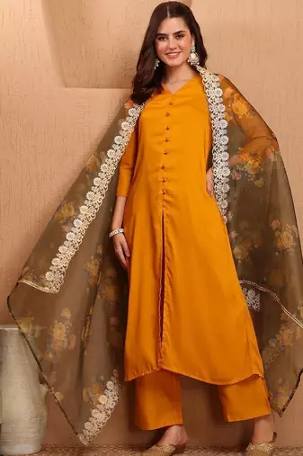 women floral regular thread work kurta with palazzos & with dupatta