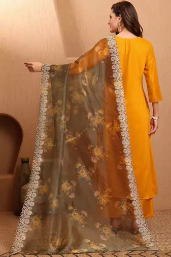 women floral regular thread work kurta with palazzos & with dupatta