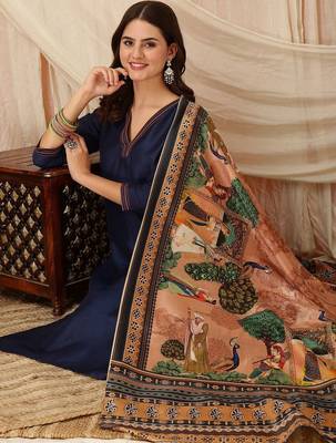 women ethnic motifs regular thread work kurta with trousers & with dupatta 5