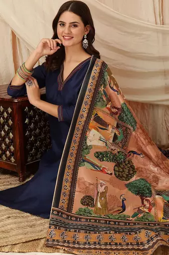 women ethnic motifs regular thread work kurta with trousers & with dupatta