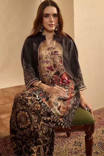 women ethnic motifs printed regular kurta with patiala