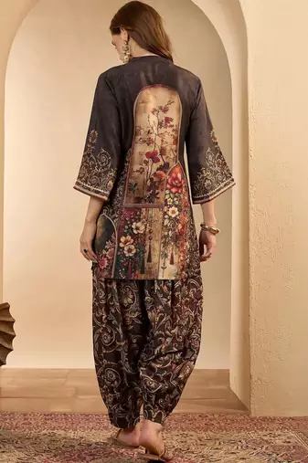 women ethnic motifs printed regular kurta with patiala