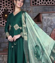 women ethnic motifs embroidered regular patchwork kurta with palazzos & with dupatta
