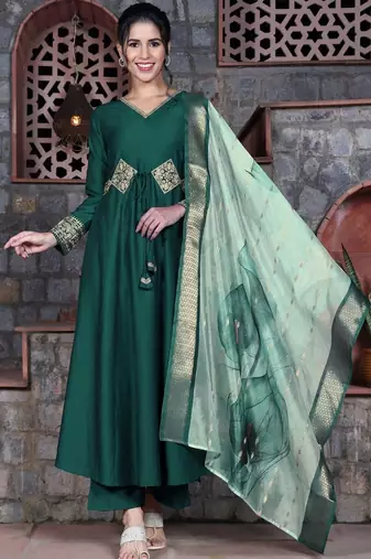 women ethnic motifs embroidered regular patchwork kurta with palazzos & with dupatta