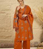 women ethnic motifs printed regular  cotton kurta with palazzos & with dupatta