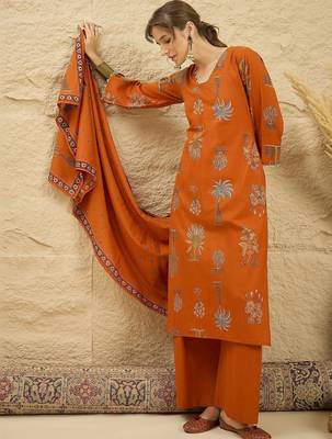 women ethnic motifs printed regular  cotton kurta with palazzos & with dupatta 2