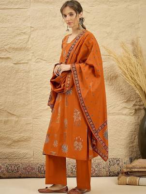 women ethnic motifs printed regular  cotton kurta with palazzos & with dupatta 5