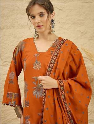 women ethnic motifs printed regular  cotton kurta with palazzos & with dupatta 6